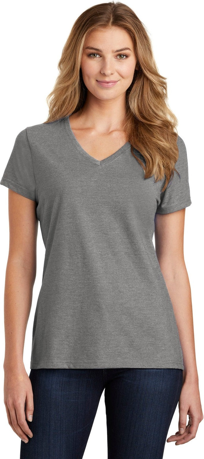 Front View of Graphite Hthr Port & Co Women's Fan Favorite Blend V-Neck Tee. LPC455V