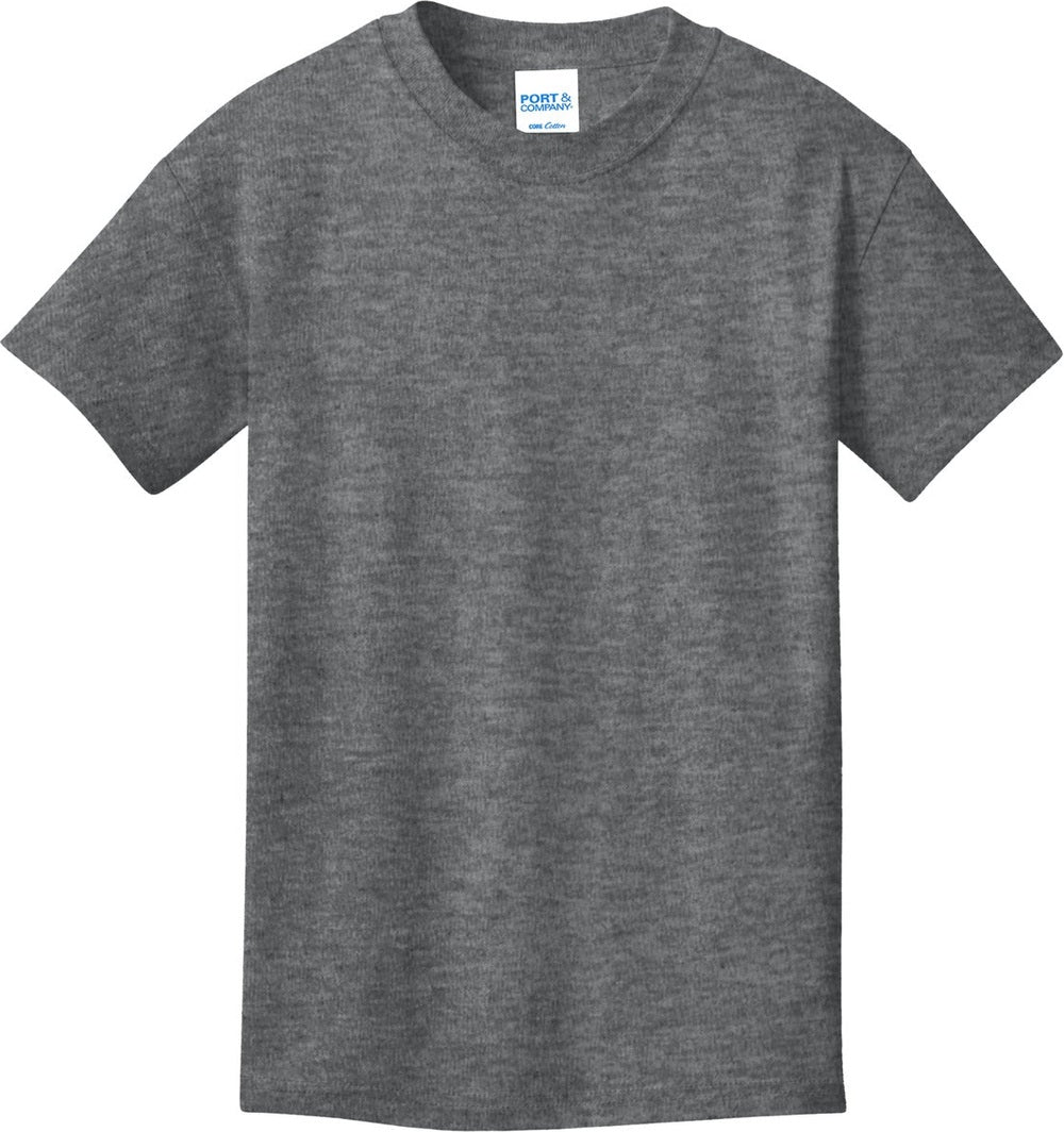 Front View of Graphite Hthr Port & Co Youth Core Cotton Tee. PC54Y