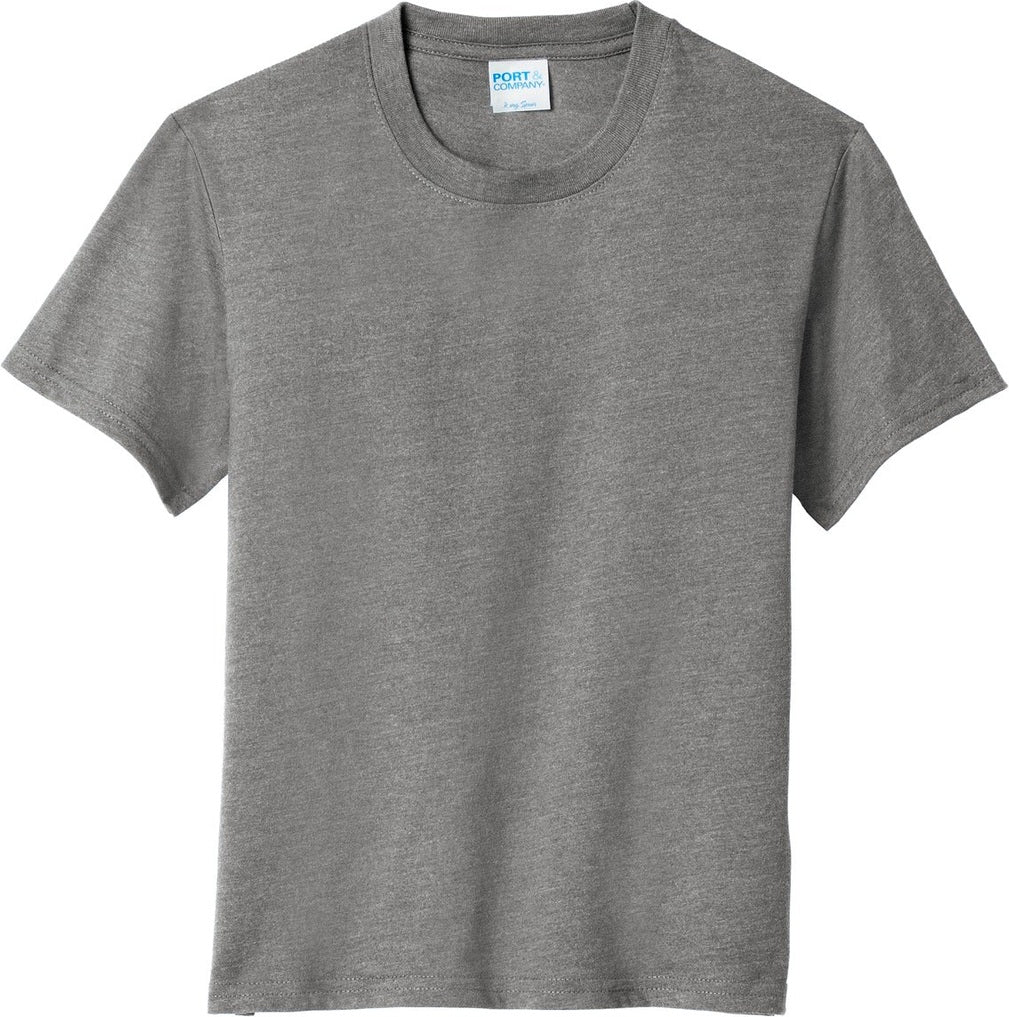 Front View of Graphite Hthr Port & Co Youth Fan Favorite Blend Tee. PC455Y