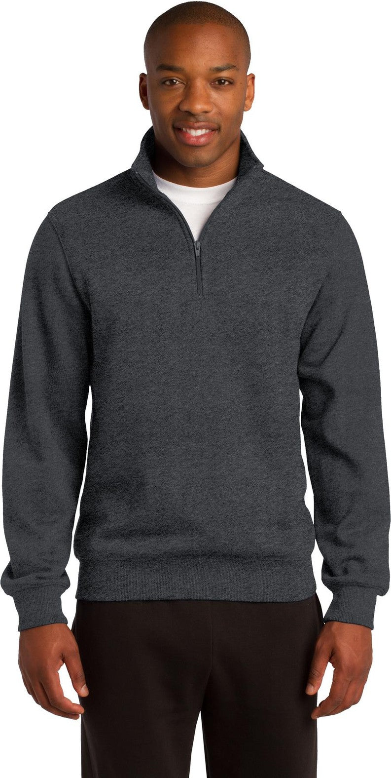 Front View of Graphite Hthr Sport-Tek 1/4-Zip Sweatshirt. ST253