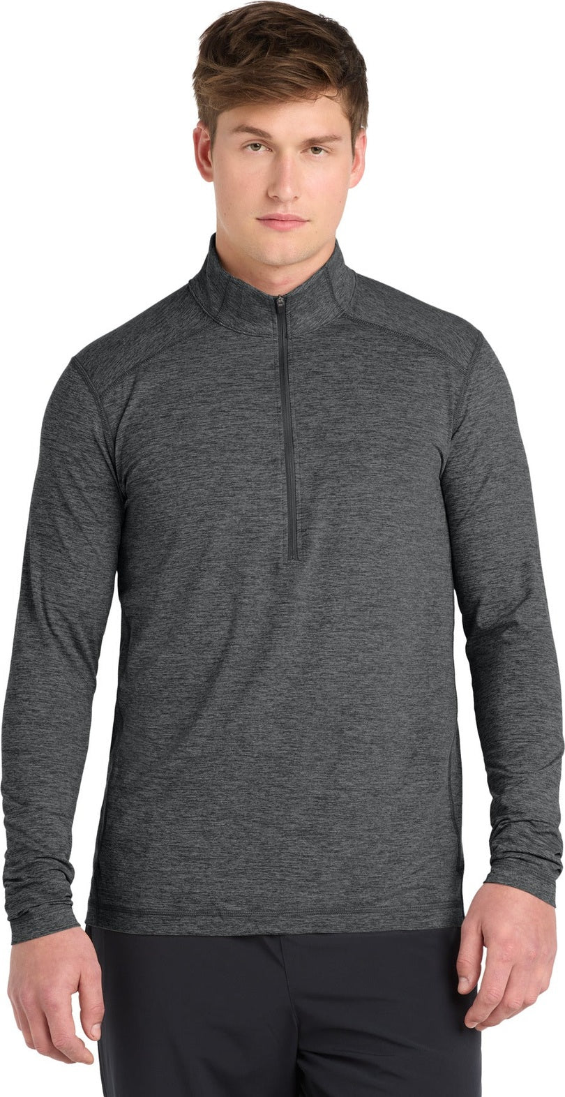 Front View of Graphite Hthr Sport-Tek Exchange 1.5 Long Sleeve 1/2-Zip ST711