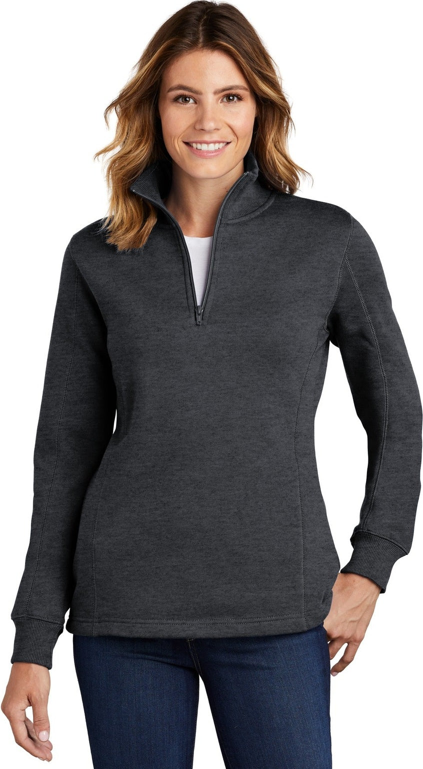 Front View of Graphite Hthr Sport-Tek Women's 1/4-Zip Sweatshirt. LST253