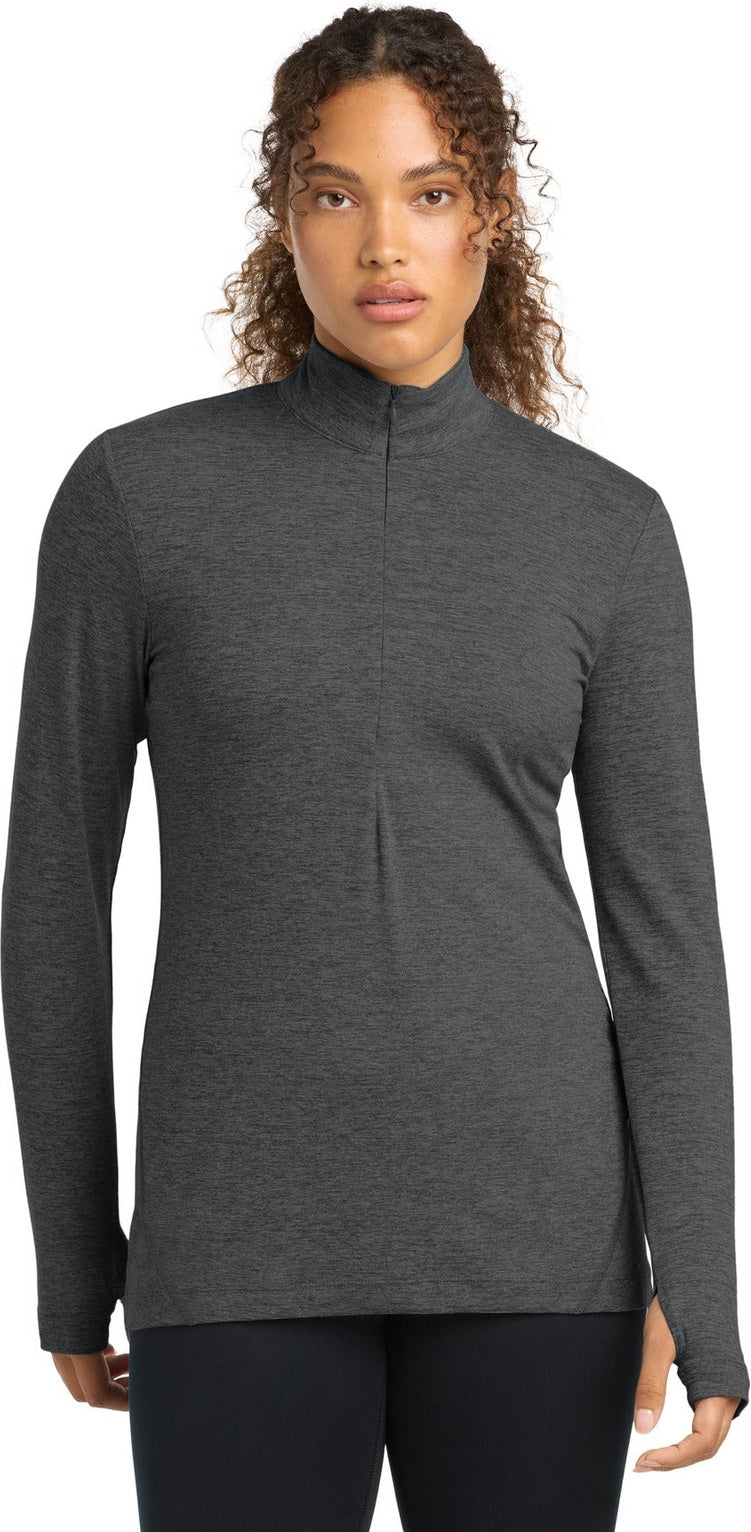 Front View of Graphite Hthr Sport-Tek Women's Exchange 1.5 Long Sleeve 1/2-Zip LST711