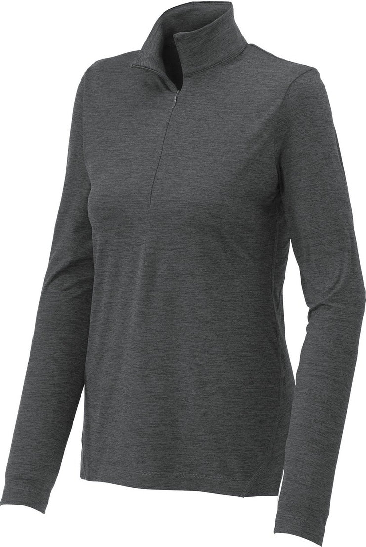 Front View of Graphite Hthr Sport-Tek Women's Exchange 1.5 Long Sleeve 1/2-Zip LST711