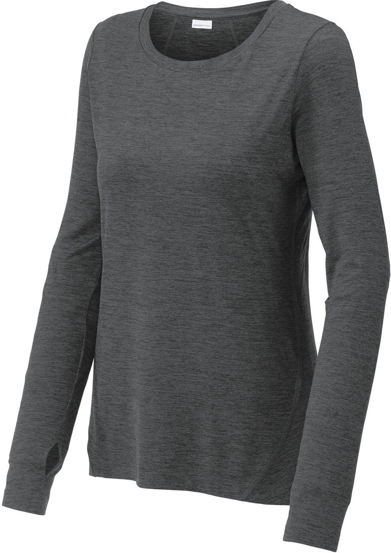 Front View of Graphite Hthr Sport-Tek Women's Exchange 1.5 Long Sleeve Crew LST710