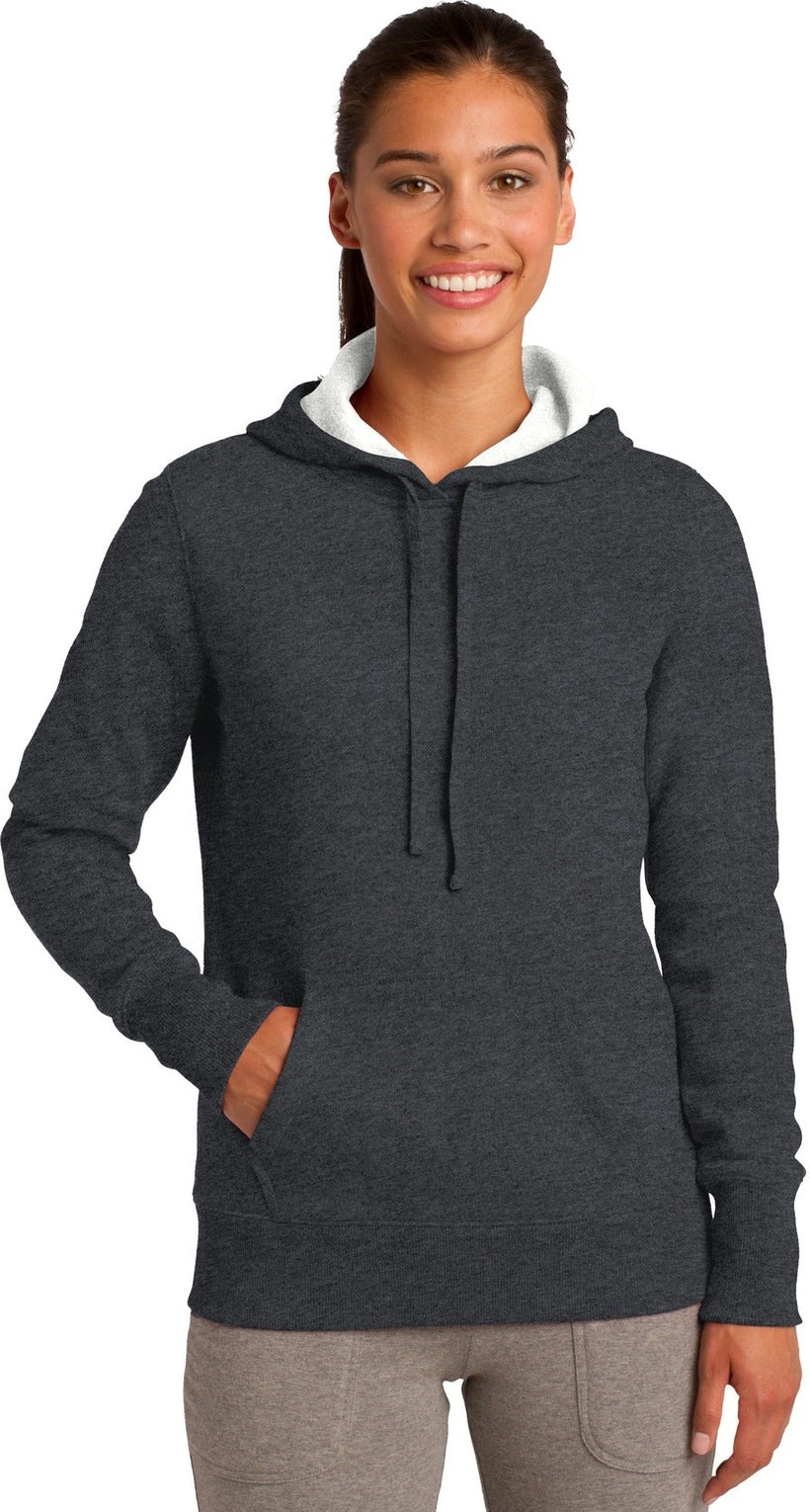 Front View of Graphite Hthr Sport-Tek Women's Pullover Hooded Sweatshirt. LST254