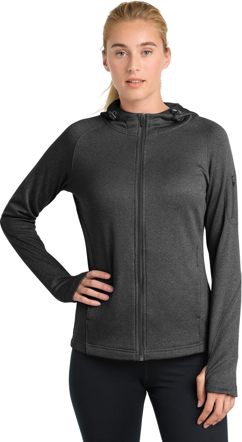 Front View of Graphite Hthr Sport-Tek Women's Tech Fleece Full-Zip Hooded Jacket. L248
