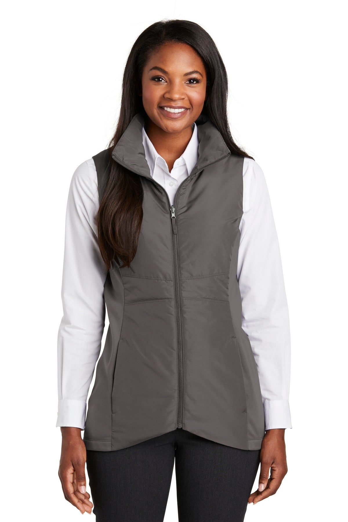 Front View of Graphite Port Authority Women's Collective Insulated Vest. L903