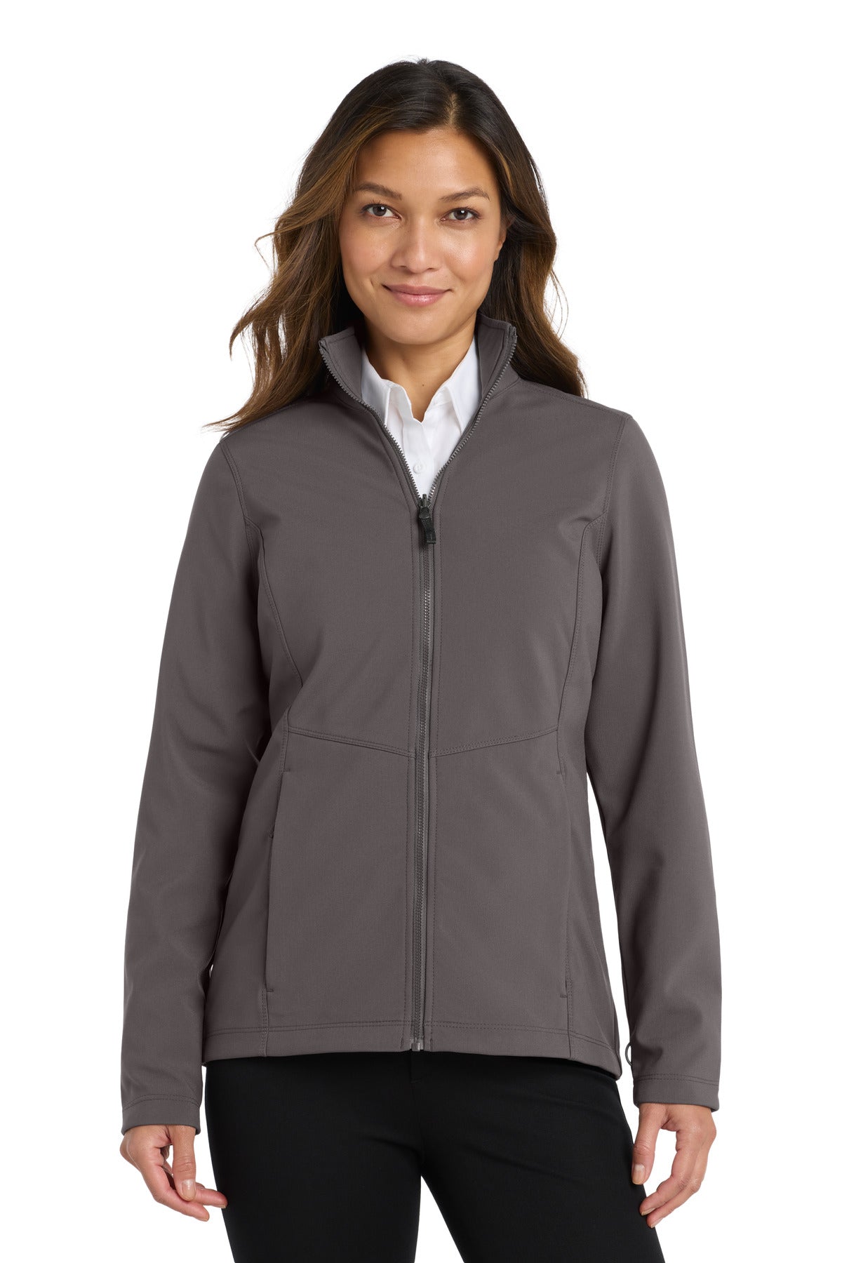 Front View of Graphite Port Authority Women's Collective Soft Shell Jacket. L901