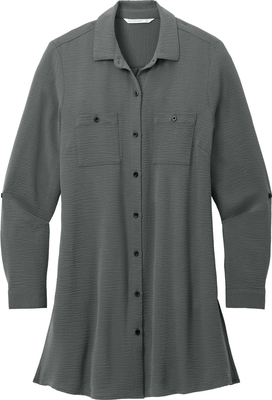 Front View of Graphite Port Authority Women's Textured Crepe Long Tunic LW715