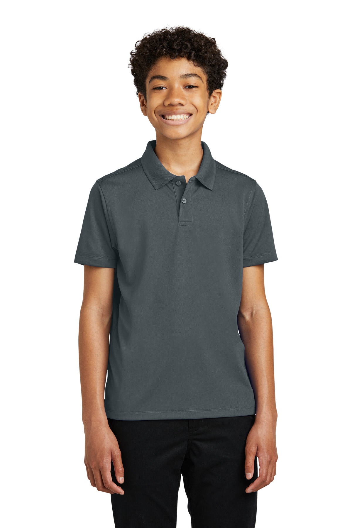 Front View of Graphite Port Authority Youth Dry Zone UV Micro-Mesh Polo Y110