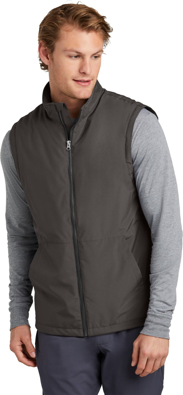 Front View of Graphite Sport-Tek Insulated Vest JST57