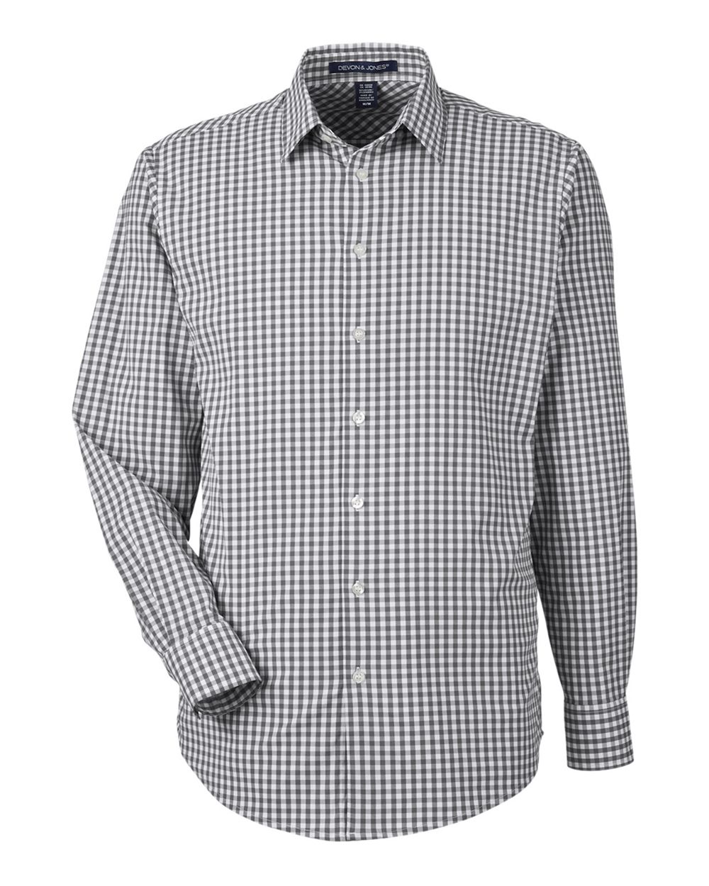 Front View of Graphite/ White Men's CrownLux Performance® Gingham Dress Shirt - DG536