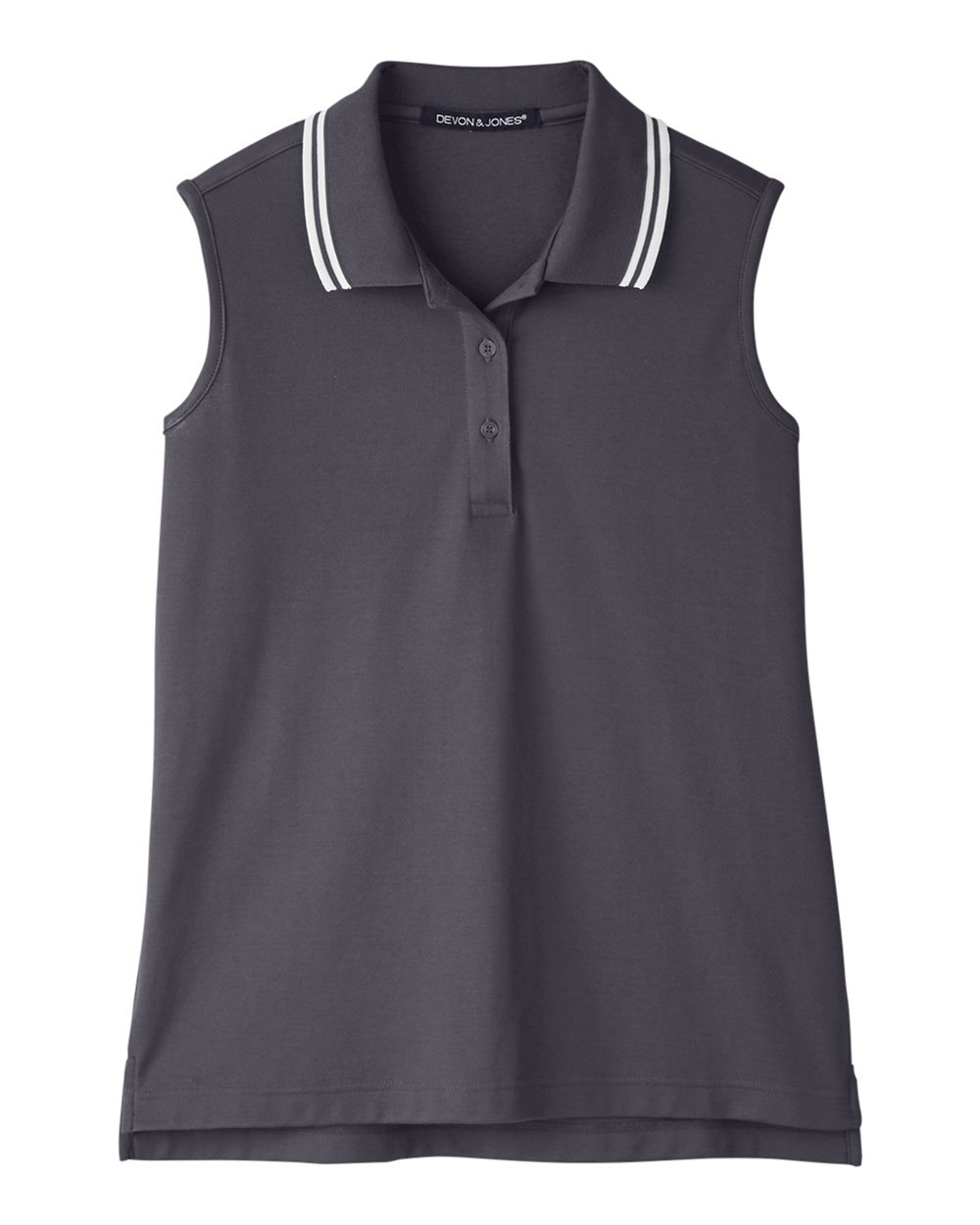 Front View of Graphite/ White Women's CrownLux Performance® Plaited Tipped Sleeveless Polo - DG20SW