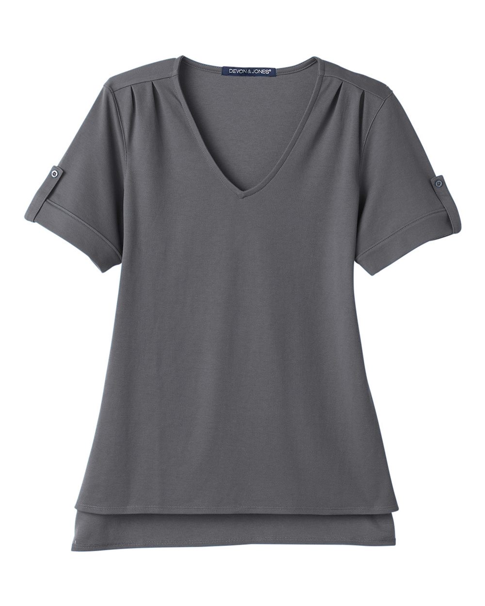 Front View of Graphite Women&#39;s CrownLux Performance® Plaited Rolled Sleeve Shirt - DG20WB