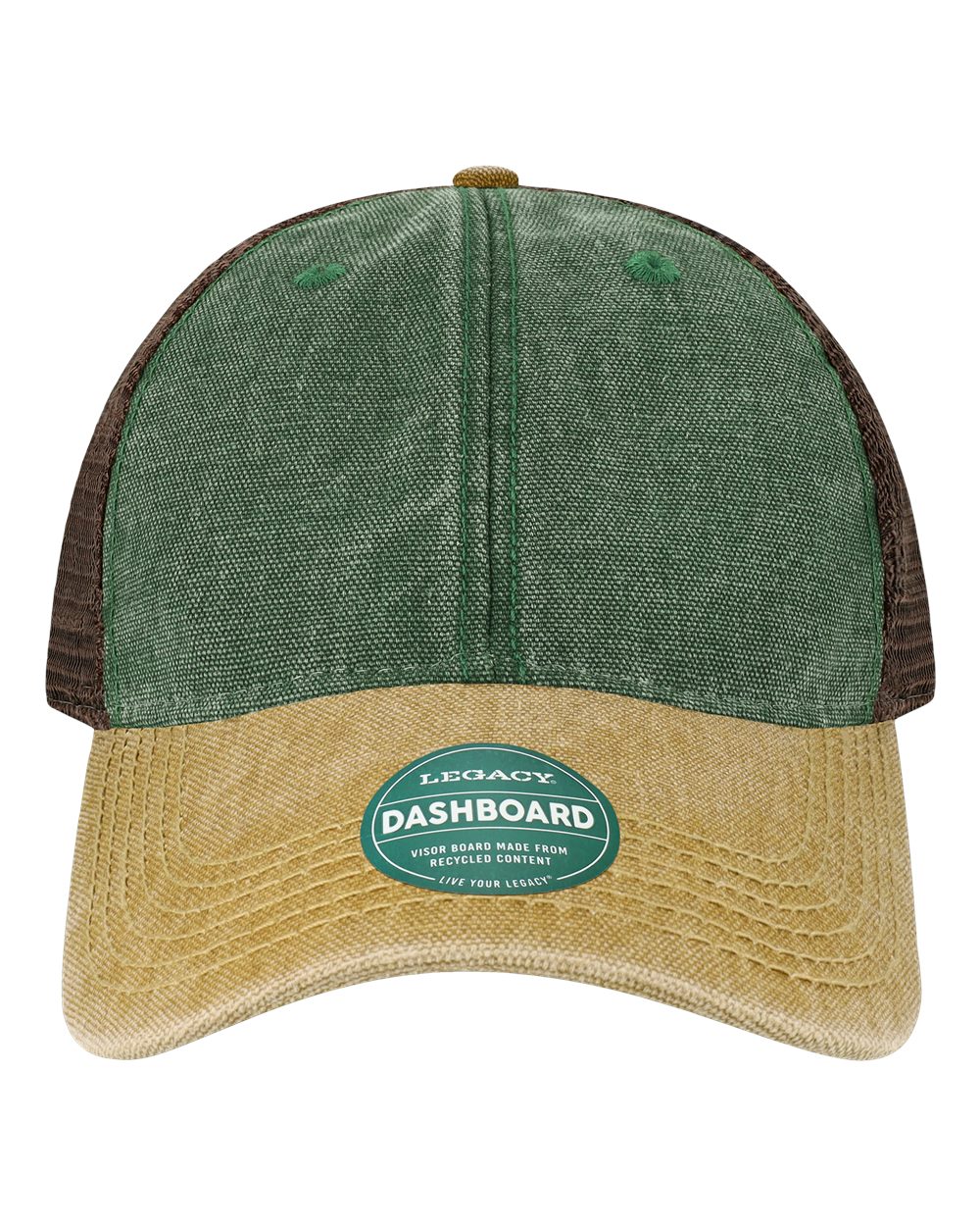 Front View of Green/ Camel/ Brown Dashboard Trucker Cap - DTA