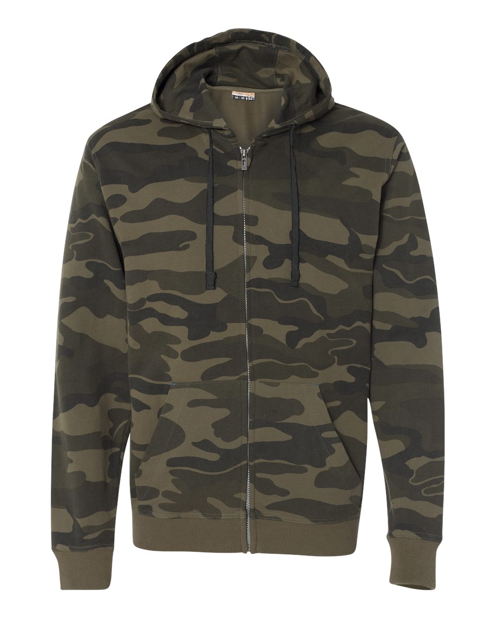 Front View of Green Camo Camo Full-Zip Hooded Sweatshirt - 8615