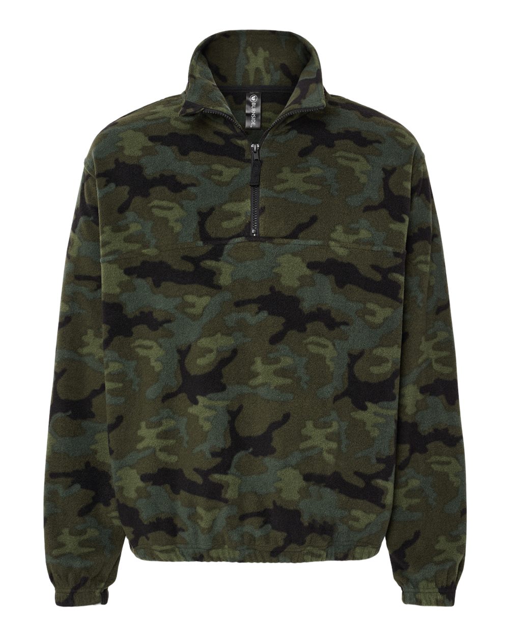 Front View of Green Camo Polar Fleece Quarter-Zip Pullover - 3052