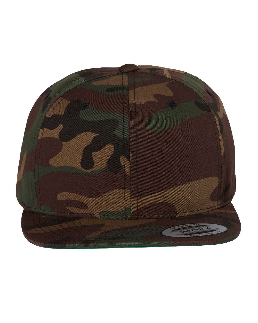 Front View of Green Camo Premium Flat Bill Snapback Cap - 6089M