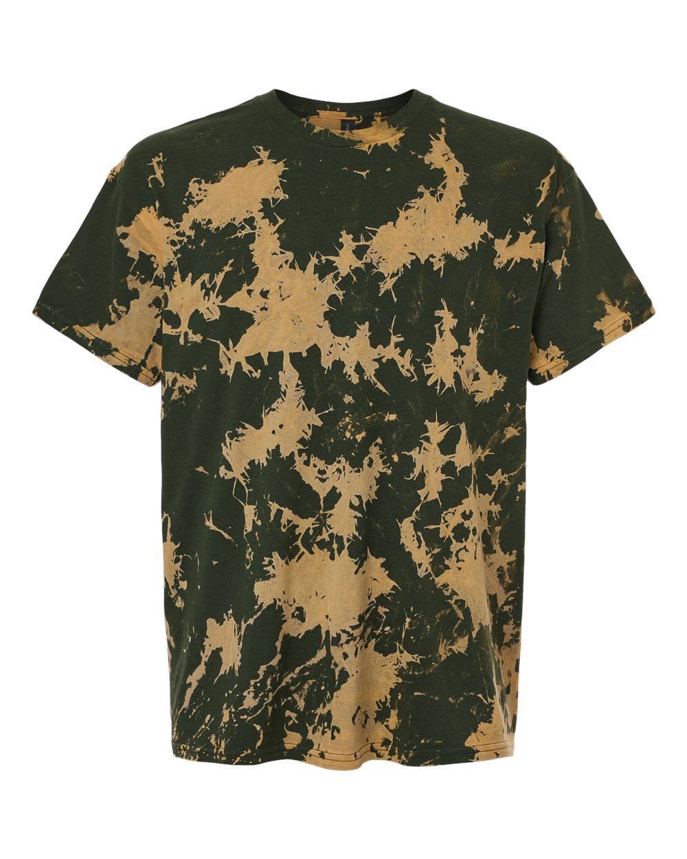 Front View of Green Unisex Bleach Out Dyed T-Shirt - 1385