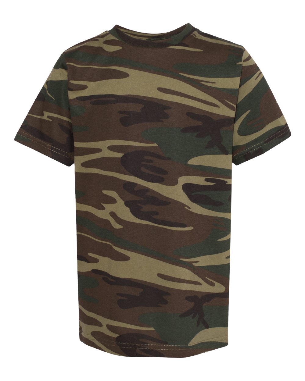 Front View of Green Woodland Youth Camouflage T-Shirt - 2207