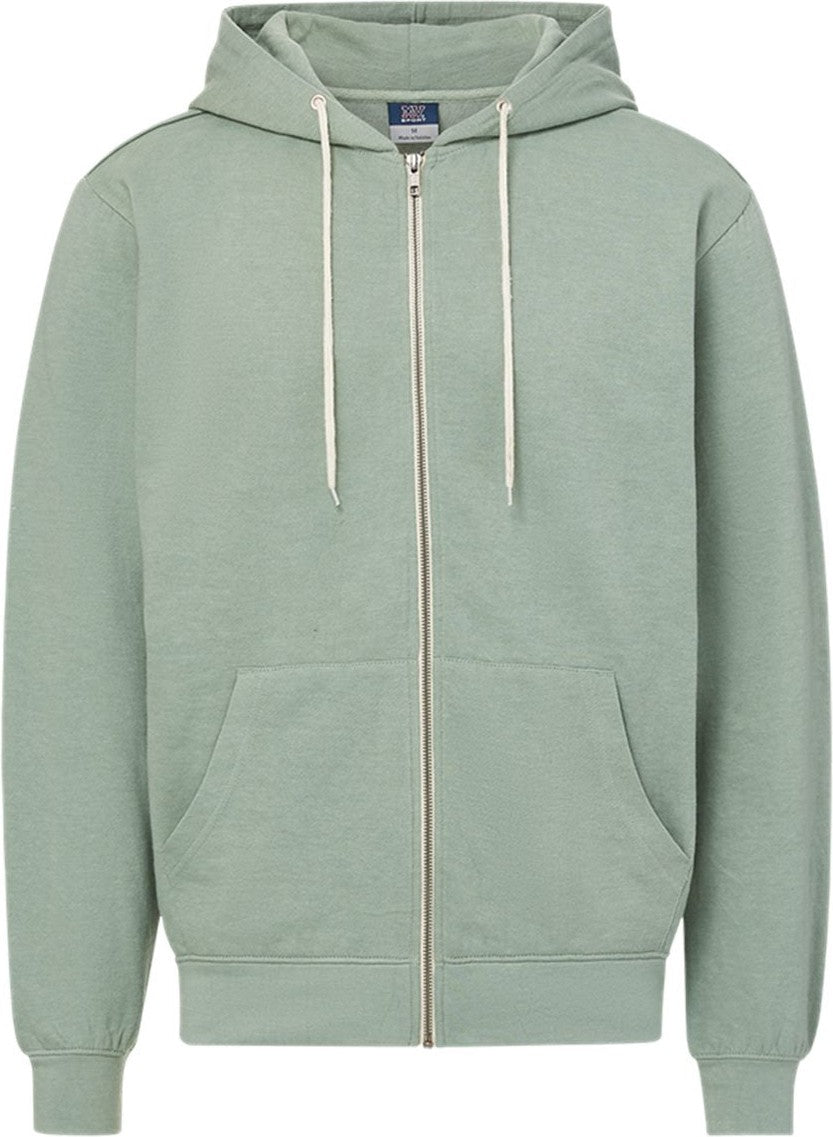 Front View of Greenstone Retro Heather Full-Zip Hooded Sweatshirt - 2349