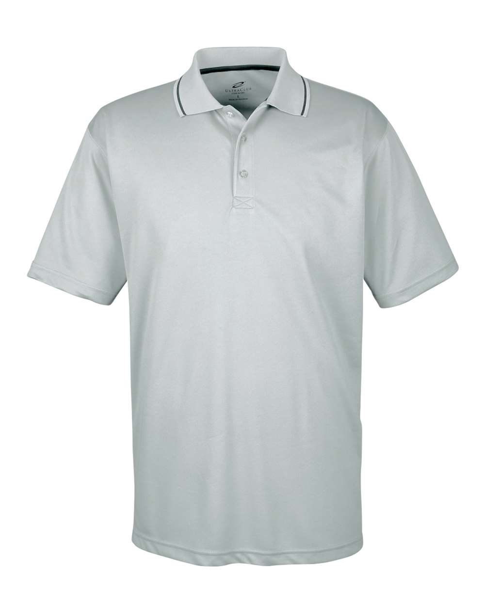 Front View of Grey/ Black Men's Cool & Dry Sport Two-Tone Polo - 8406