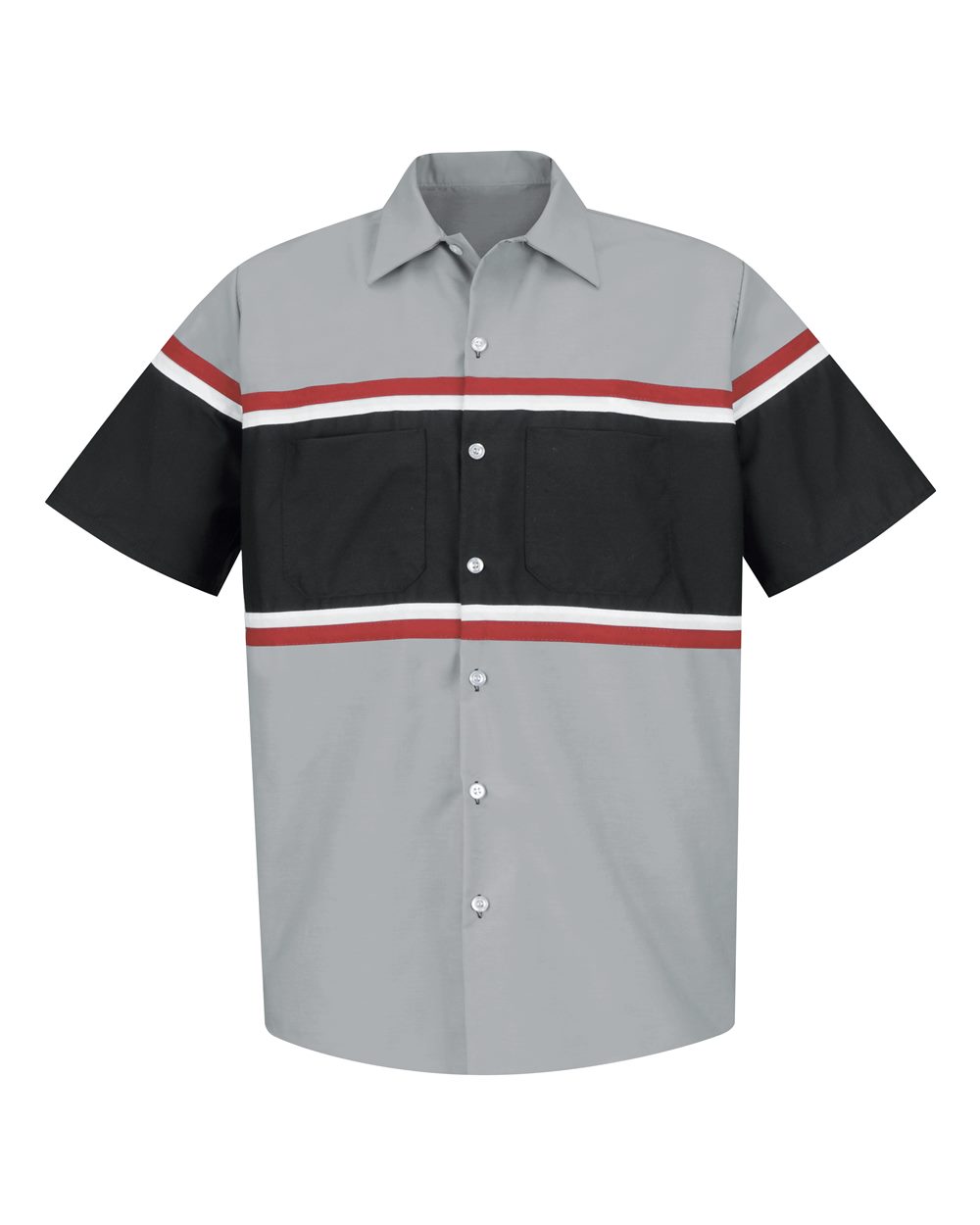 Front View of Grey/ Black/ Red Technician Shirt - SP24GM