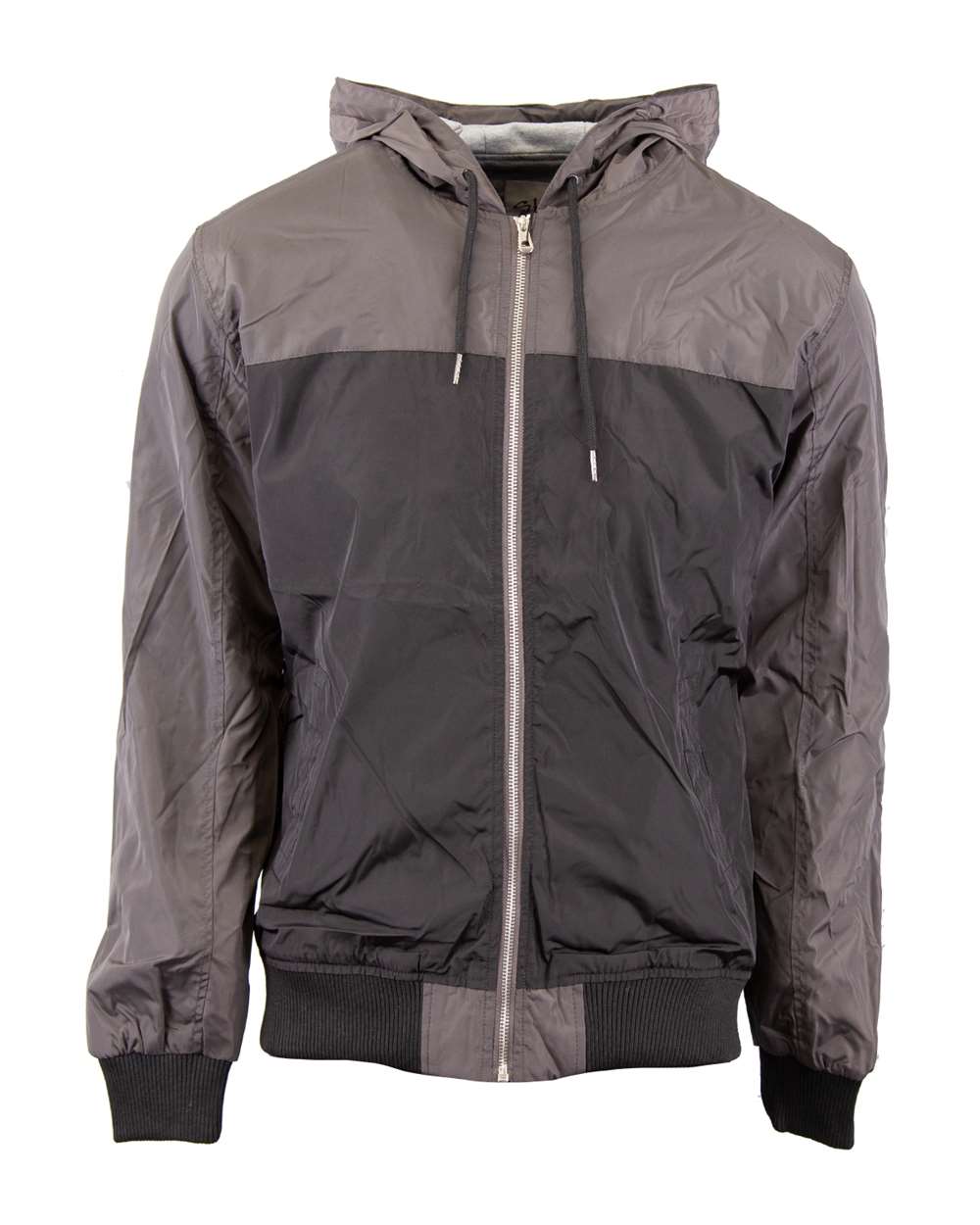 Front View of Grey/ Black Windbreaker Jacket - SHWBJ