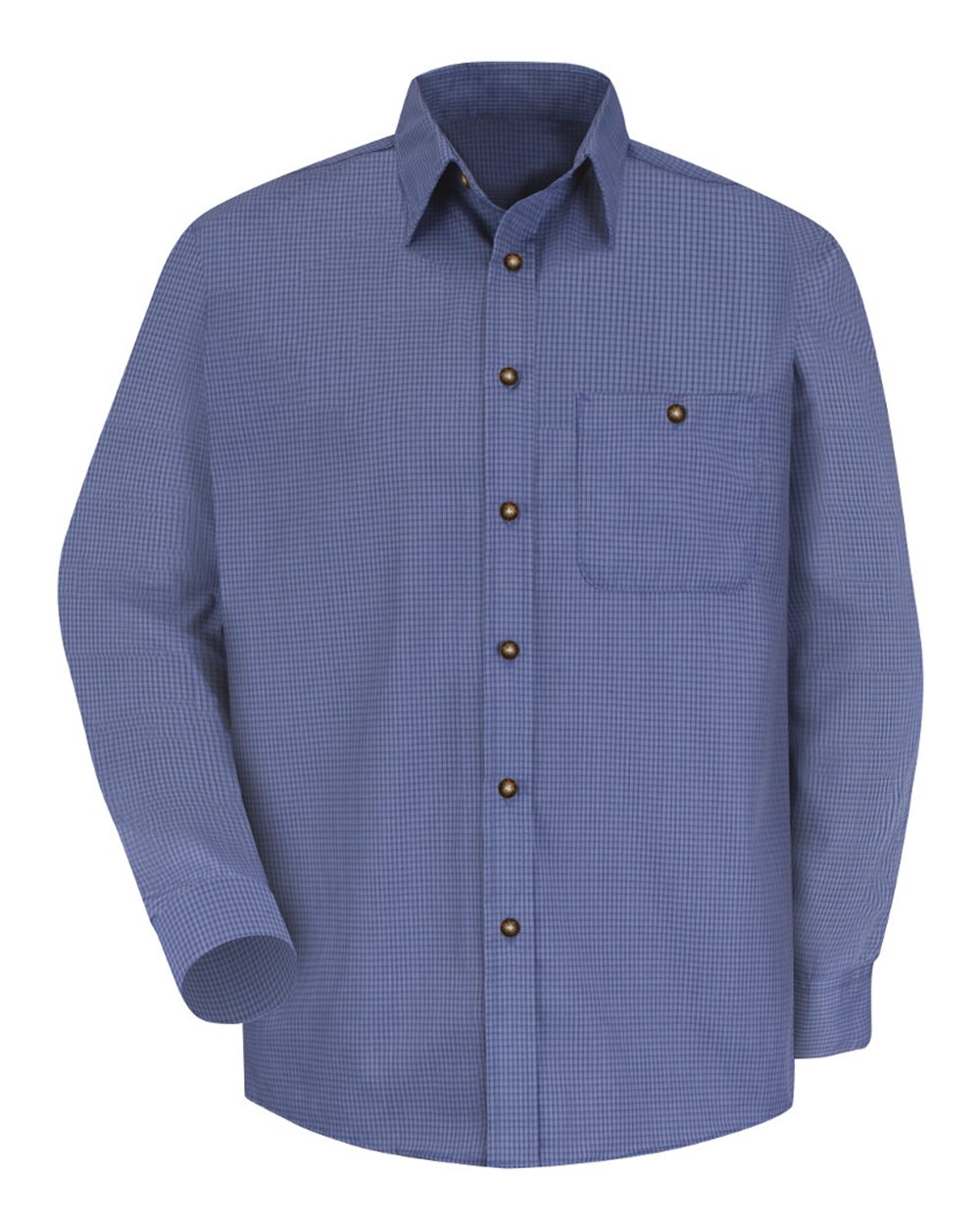 Front View of Grey/ Blue Plaid - 345 Mini-Plaid Uniform Long Sleeve Shirt - SP74