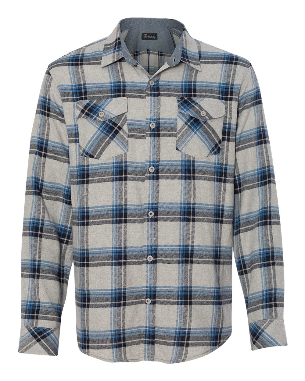 Front View of Grey/ Blue Yarn-Dyed Flannel Shirt - 8210