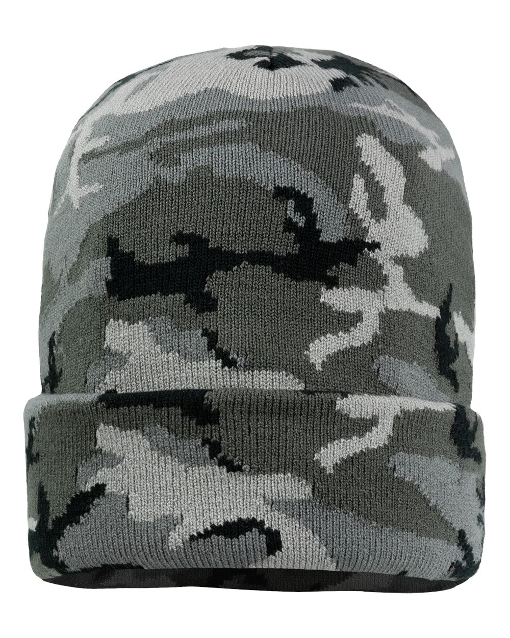 Front View of Grey Camo 12" Solid Cuffed Beanie - SP12