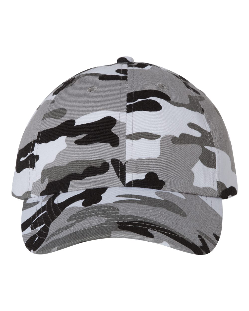 Front View of Grey Camo Bio-Washed Classic Dad Hat - VC300A