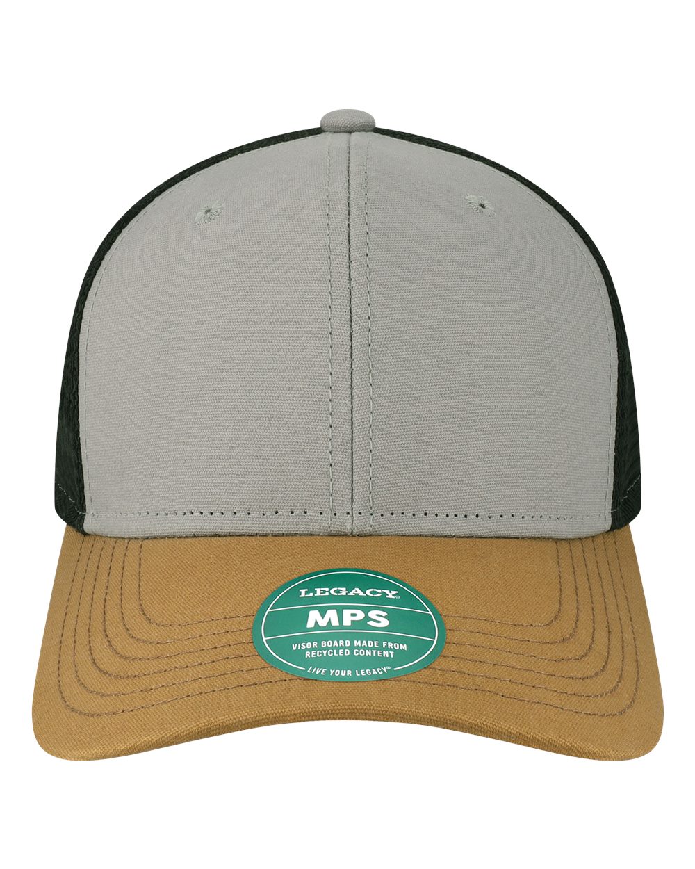 Front View of Grey/ Caramel/ Black Mid-Pro Snapback Trucker Cap - MPS