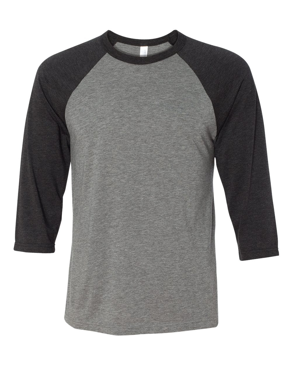 Front View of Grey/ Charcoal Black Triblend Three-Quarter Sleeve Baseball Tee - 3200