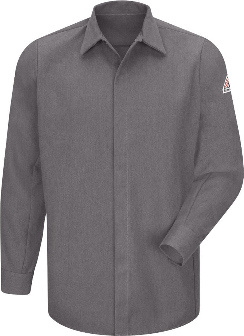 Front View of Grey Concealed-Gripper Pocketless Long Sleeve Shirt - CoolTouch® 2 - SMS2