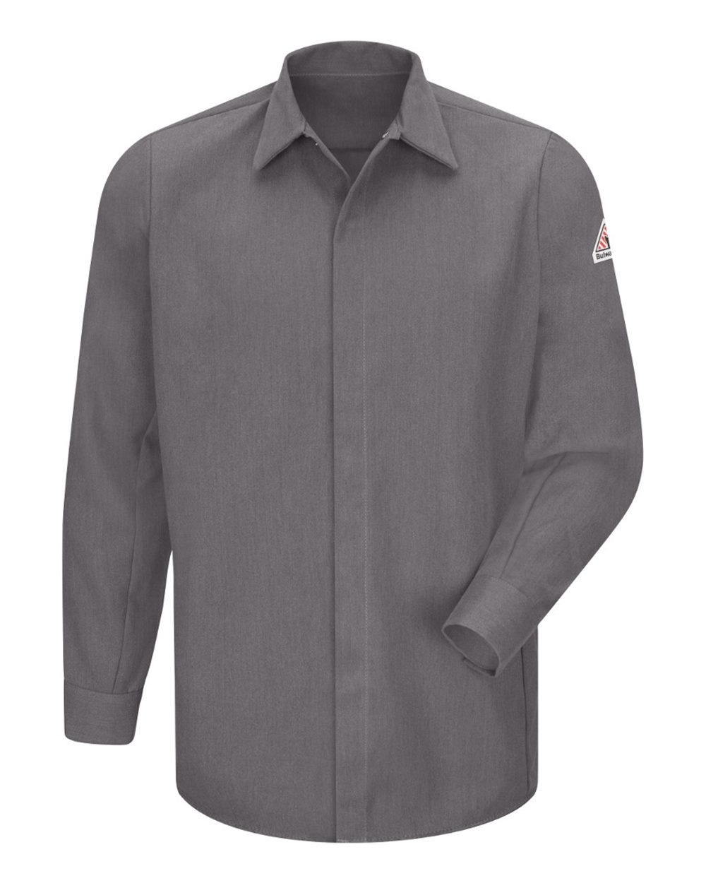 Front View of Grey Concealed-Gripper Pocketless Long Sleeve Shirt - CoolTouch® 2 - Tall Sizes - SMS2T