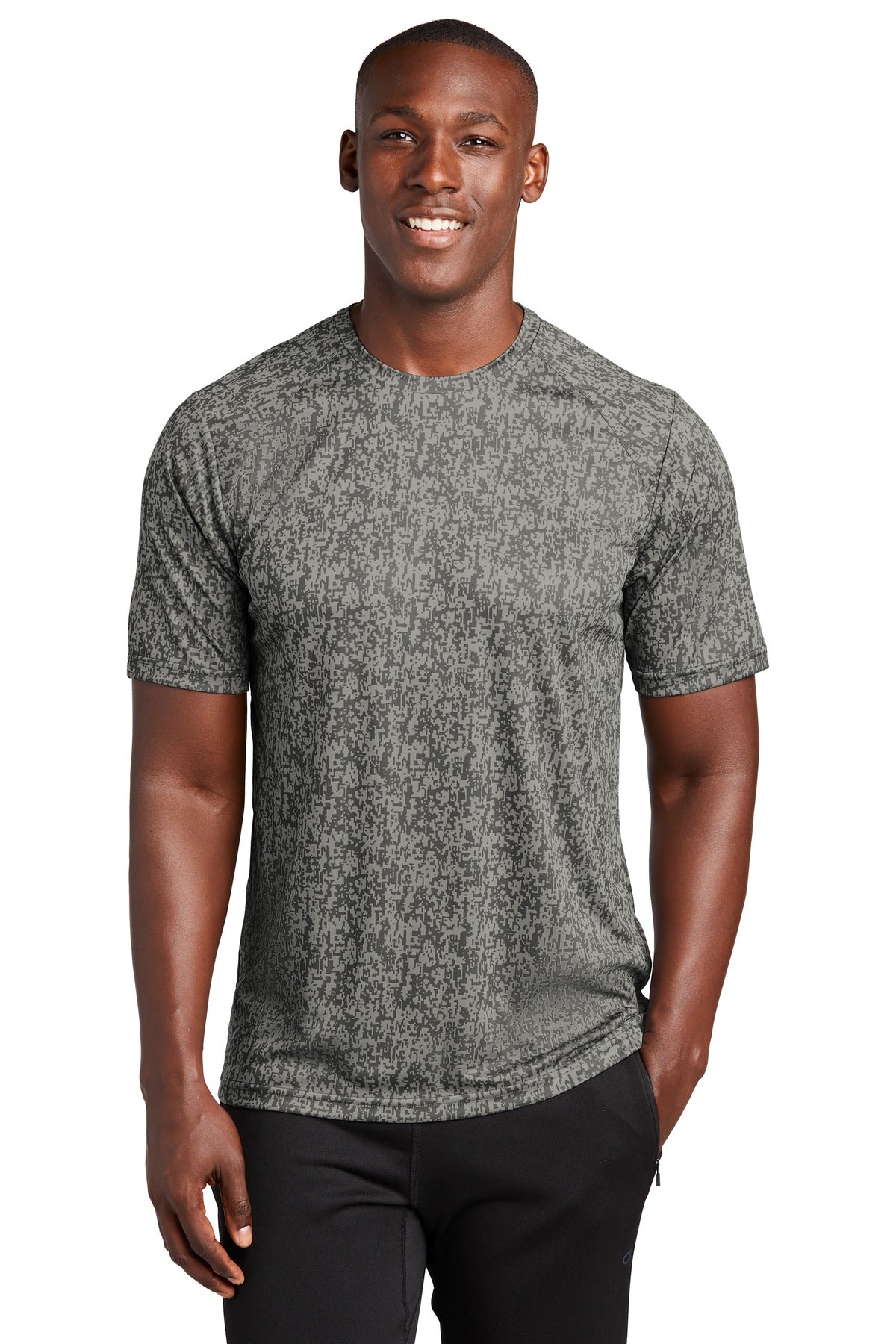Front View of Grey Concrete Sport-Tek Digi Camo Tee. ST460