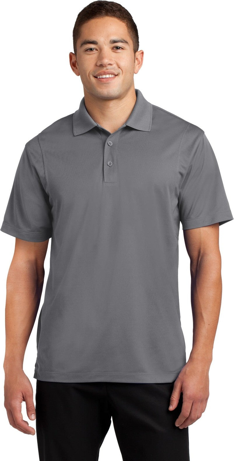 Front View of Grey Concrete Sport-Tek Tall Micropique Sport-Wick Polo. TST650