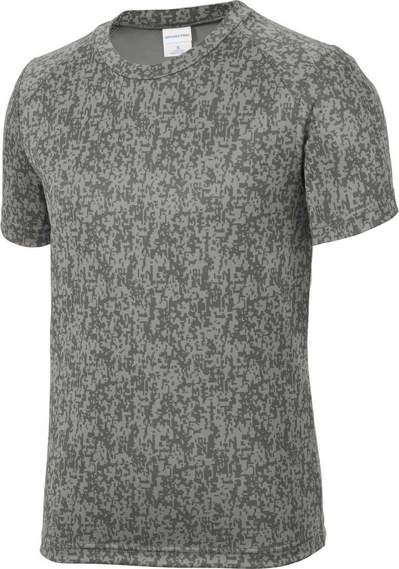 Front View of Grey Concrete Sport-Tek Youth Digi Camo Tee. YST460