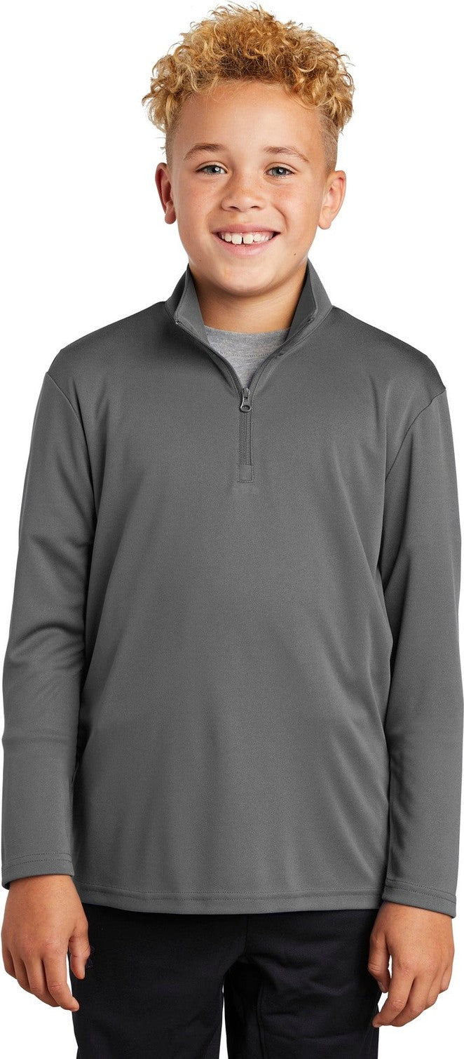 Front View of Grey Concrete Sport-Tek Youth PosiCharge Competitor 1/4-Zip Pullover. YST357