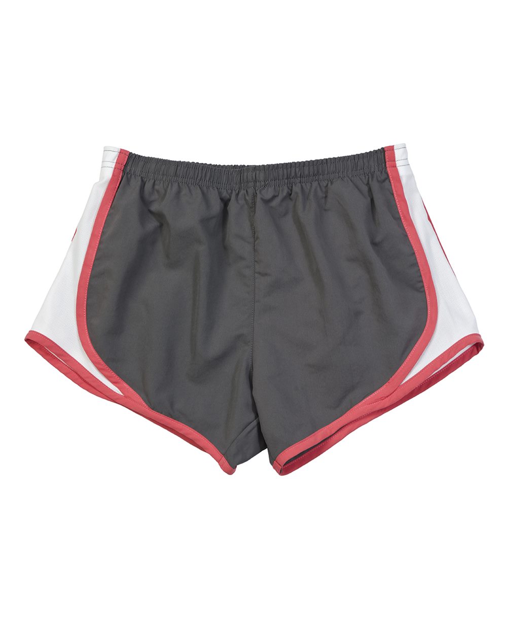 Front View of Grey/ Coral/ White Women’s Velocity 3 1/2" Running Shorts - P62