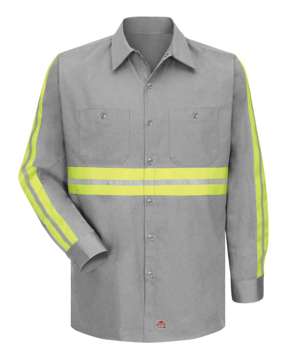 Front View of Grey Enhanced Visibility Long Sleeve Cotton Work Shirt - SC30E