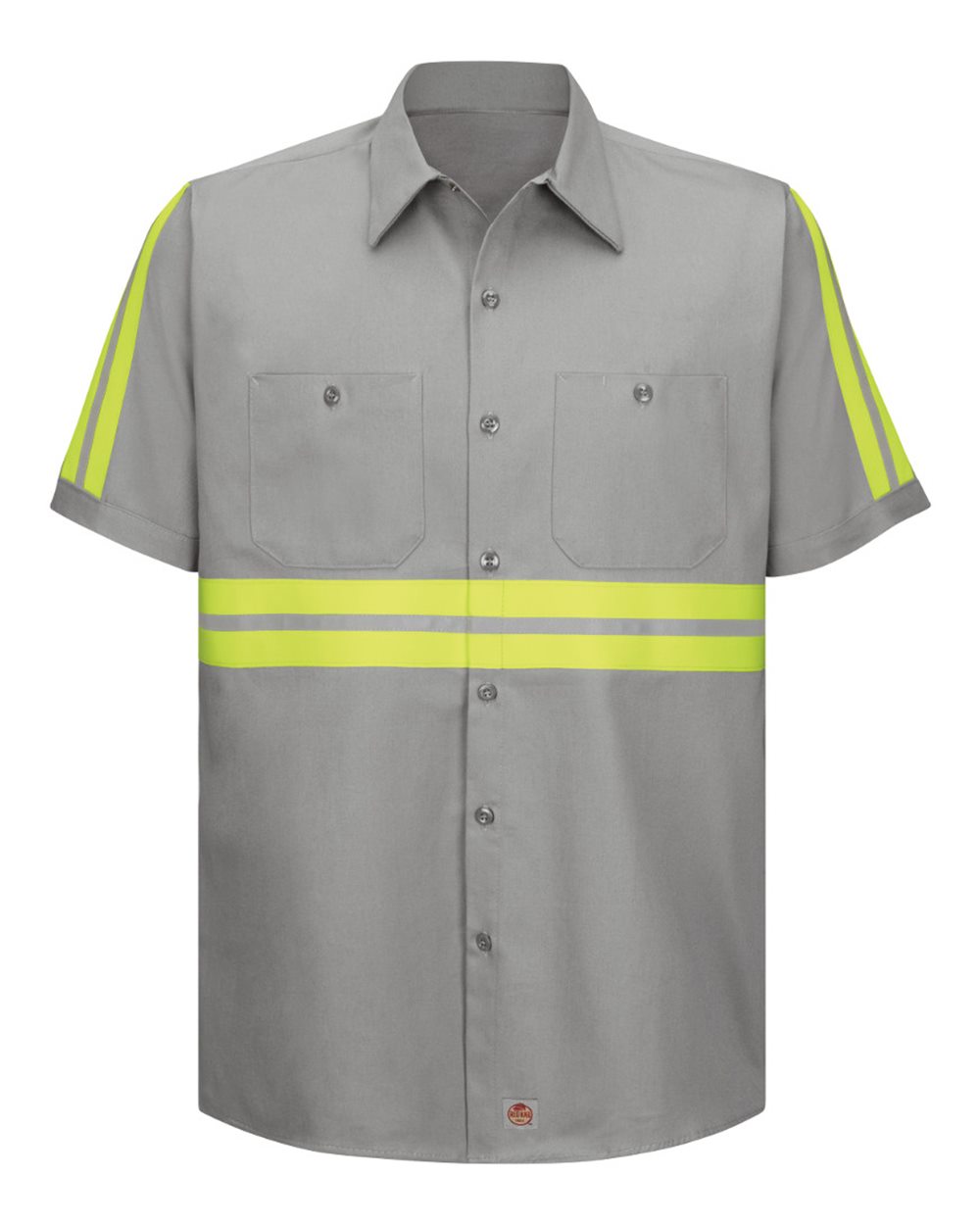 Front View of Grey Enhanced Visibility Short Sleeve Cotton Work Shirt - Tall Sizes - SC40ET