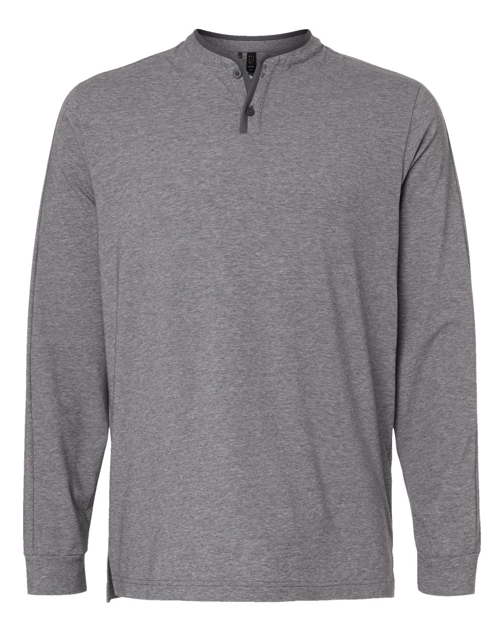 Front View of Grey Five Melange Henley Long Sleeve T-Shirt - A597