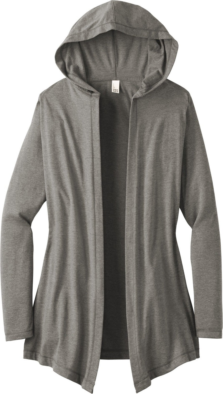 Front View of Grey Frost District Women's Perfect Tri Hooded Cardigan. DT156