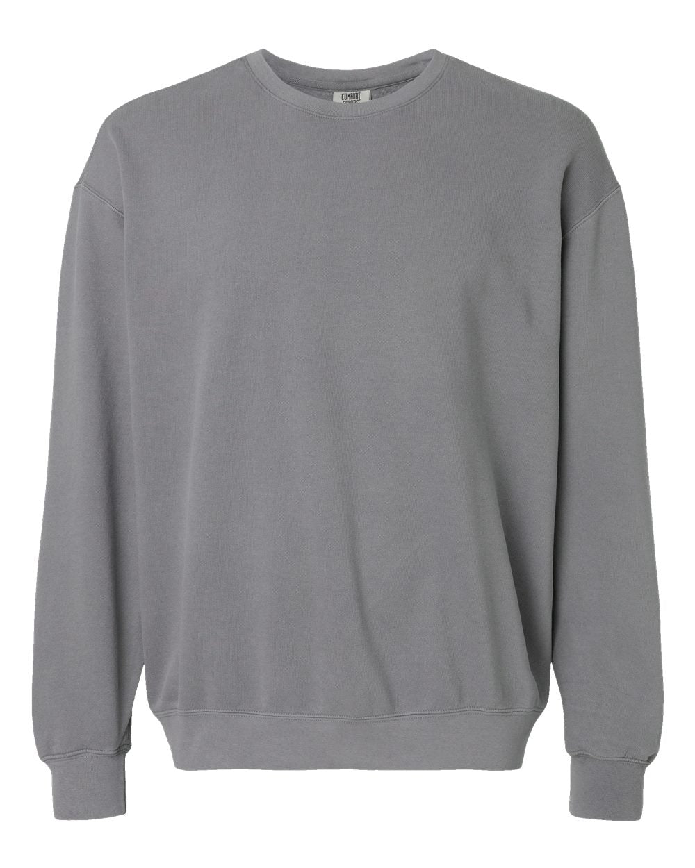 Front View of Grey Garment-Dyed Lightweight Fleece Crewneck Sweatshirt - 1466
