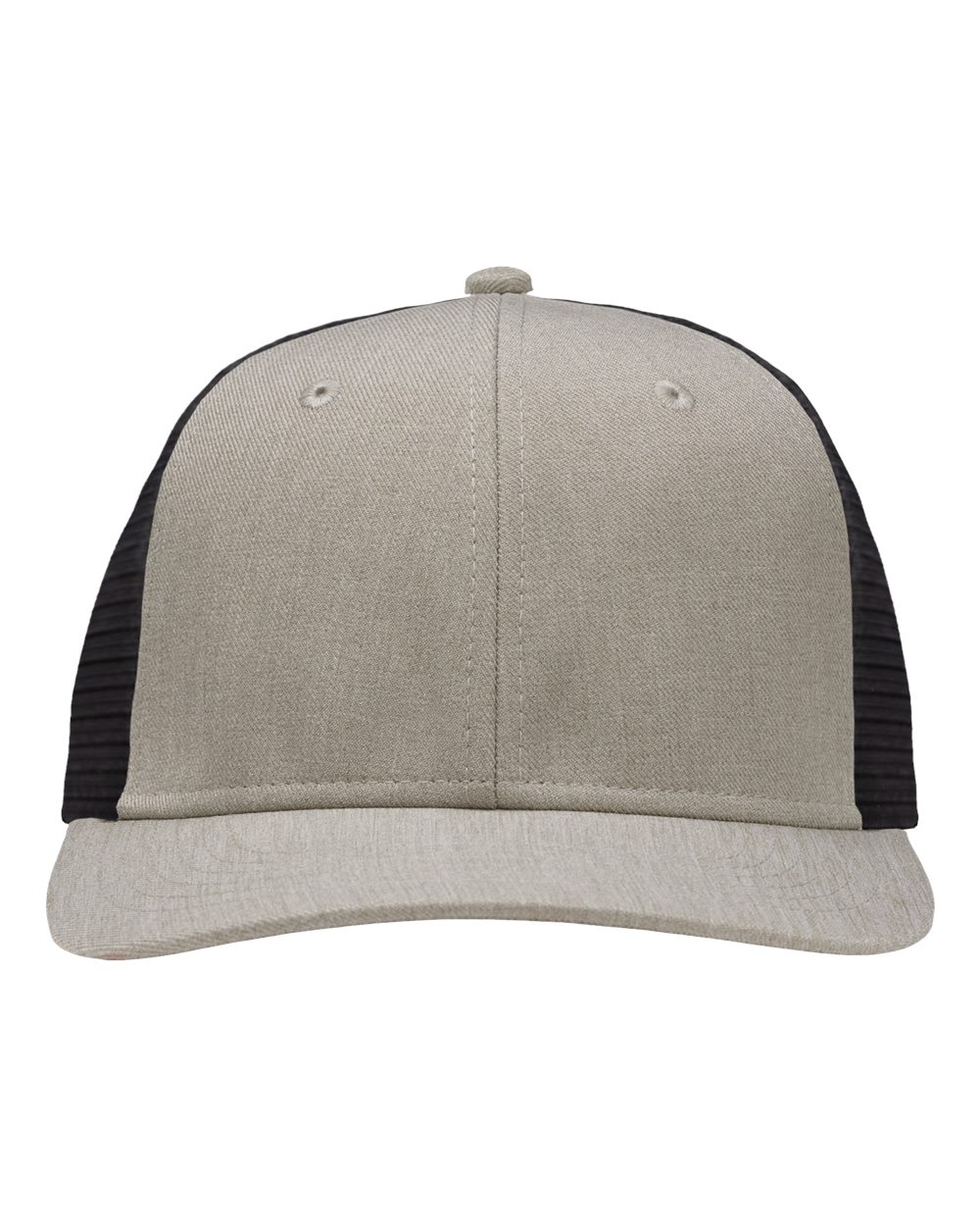 Front View of Grey Heather/ Black Modern Six-Panel Trucker Fit Cap - SP1650