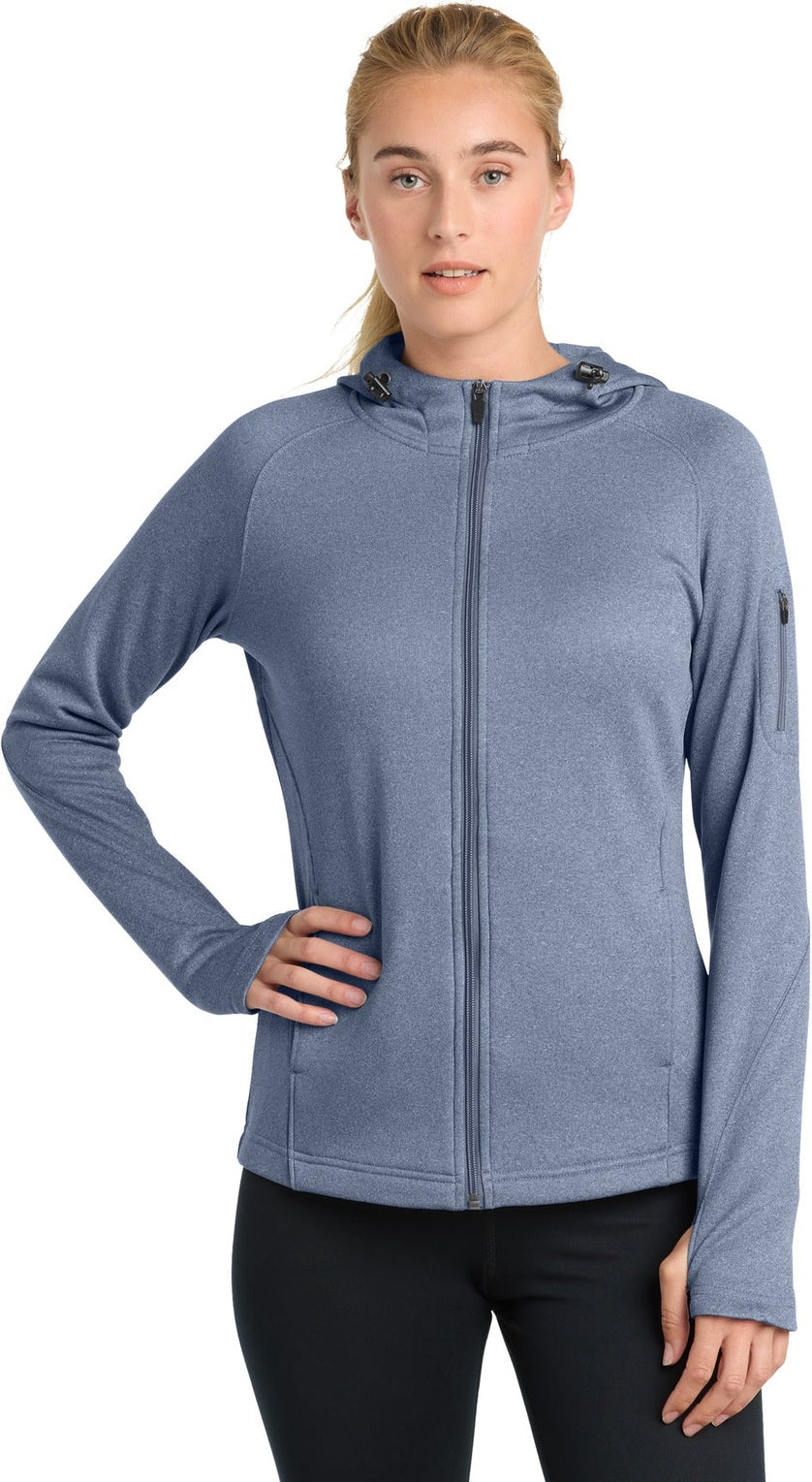 Front View of Grey Heather Sport-Tek Women's Tech Fleece Full-Zip Hooded Jacket. L248