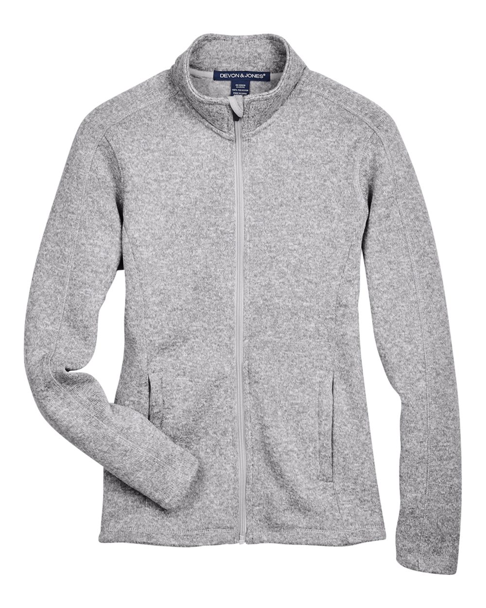 Front View of Grey Heather Women's Bristol Full-Zip Sweater Fleece Jacket - DG793W